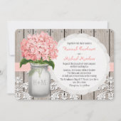 Monogrammed Mason Jar Pink Hydrangea Wedding Kaart (Voorkant)