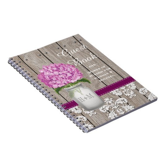 Monogrammed Mason Jar Plum Hydrangea Guest Book Notitieboek (Rechterzijde)