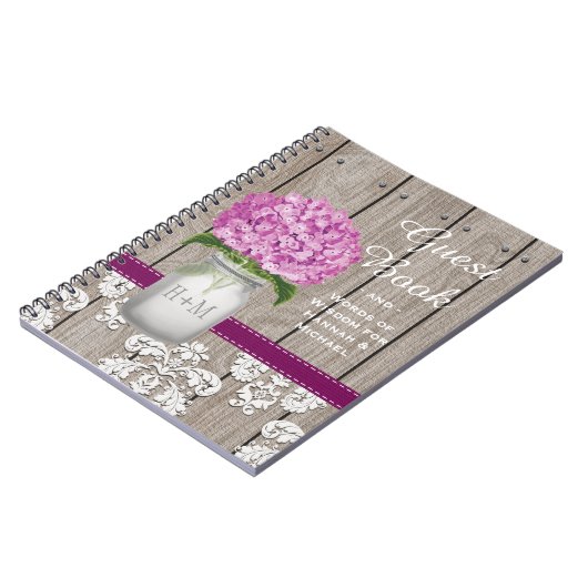 Monogrammed Mason Jar Plum Hydrangea Guest Book Notitieboek (Linkerzijde)