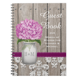 Monogrammed Mason Jar Plum Hydrangea Guest Book Notitieboek