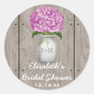 Monogrammed Mason Jar Plum Hydrangea Vrijgezellenf Ronde Sticker