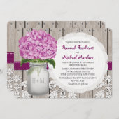 Monogrammed Mason Jar Plum Hydrangea Wedding Kaart (Voorkant / Achterkant)