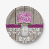 Monogrammed Mason Jar Plum Hydrangea Wedding Papieren Bordje (Voorkant)