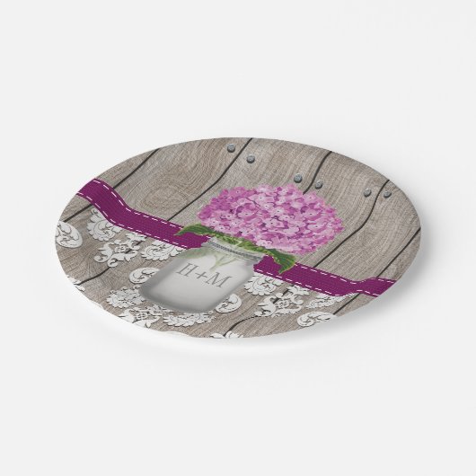 Monogrammed Mason Jar Plum Hydrangea Wedding Papieren Bordje (Gekanteld)