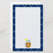 Monogrammed Mason Jar Sweet Tea - Navy Quatrefoil Briefpapier (Voorkant / Achterkant)