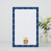 Monogrammed Mason Jar Sweet Tea - Navy Quatrefoil Briefpapier (Staand voorkant)