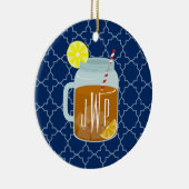 Monogrammed Mason Jar Sweet Tea - Navy Quatrefoil Keramisch Ornament (Rechts)