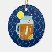 Monogrammed Mason Jar Sweet Tea - Navy Quatrefoil Keramisch Ornament (Links)