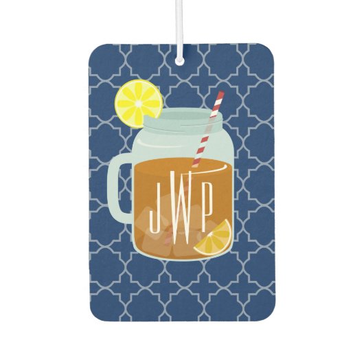 Monogrammed Mason Jar Sweet Tea - Navy Quatrefoil Luchtverfrisser (Voorkant)