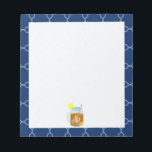 Monogrammed Mason Jar Sweet Tea - Navy Quatrefoil Notitieblok<br><div class="desc">Een geschenk met een illustratie van een moeraspot van zoete thee en citroenwiggen. Personaliseer je monogram. Achtergrond is een blauw quatrefoliepatroon voor de marine.</div>