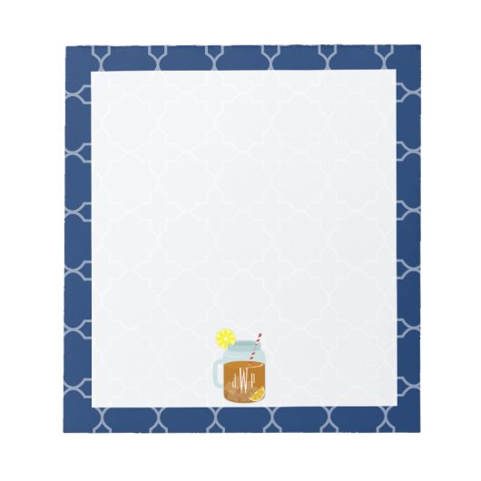 Monogrammed Mason Jar Sweet Tea - Navy Quatrefoil Notitieblok (Voorkant)