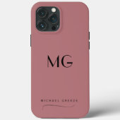 Monogrammed Mauve minimalist met naam Case-Mate iPhone Case (Achterkant)