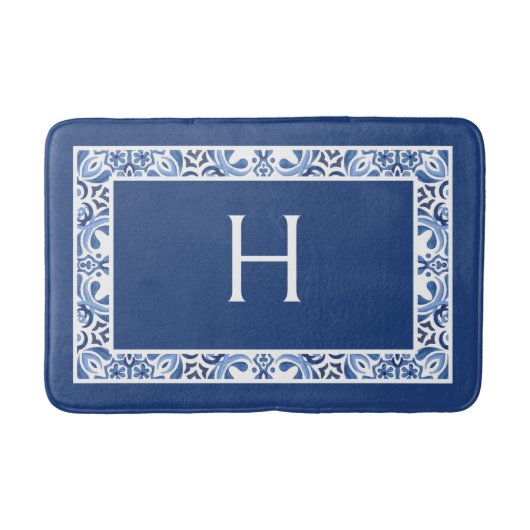 Monogrammed mediterrane Waterverf Tegel Bath Mat (Voorkant)