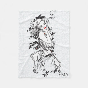 Monogrammed meisje met rode lippen fleece deken