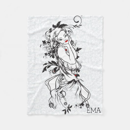 Monogrammed meisje met rode lippen fleece deken (Voorkant)