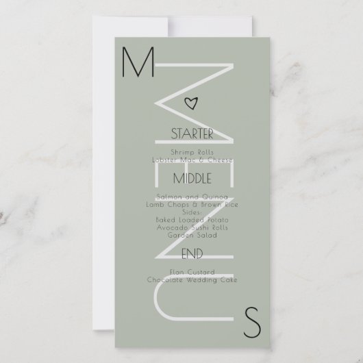 Monogrammed Menu Hart Wedding Sage (Voorkant)
