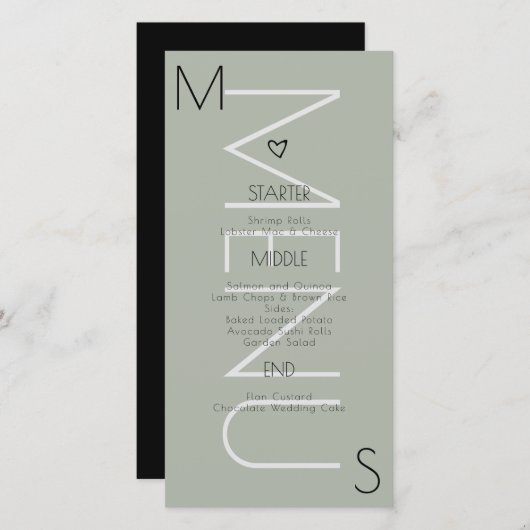 Monogrammed Menu Hart Wedding Sage (Voorkant / Achterkant)