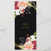 Monogrammed Menu Zwart Goud Bloemen Bruiloft (Achterkant)