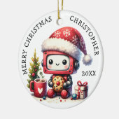Monogrammed Merry Christmas Schattige Robot Keramisch Ornament (Links)