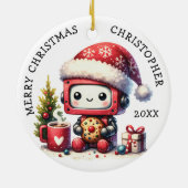 Monogrammed Merry Christmas Schattige Robot Keramisch Ornament (Achterkant)
