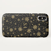 Monogrammed Merry Kerstmis Golden Snowflakes Case-Mate iPhone Case (Achterkant (horizontaal))