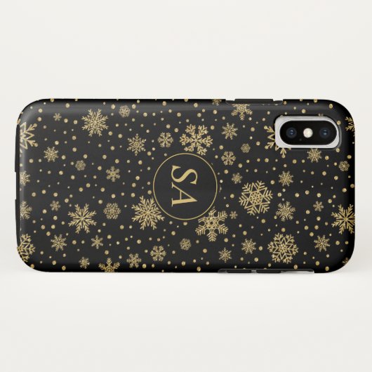 Monogrammed Merry Kerstmis Golden Snowflakes Case-Mate iPhone Case (Achterkant (horizontaal))