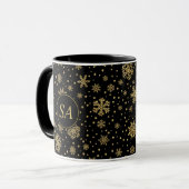 Monogrammed Merry Kerstmis Golden Snowflakes Mok (Voorkant links)