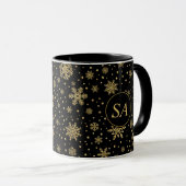 Monogrammed Merry Kerstmis Golden Snowflakes Mok (Voorkant rechts)
