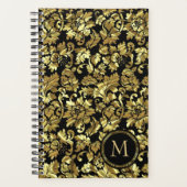 Monogrammed Metallic Goud Damast Patroon Planner (Voorkant)