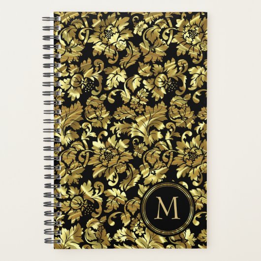 Monogrammed Metallic Goud Damast Patroon Planner (Voorkant)