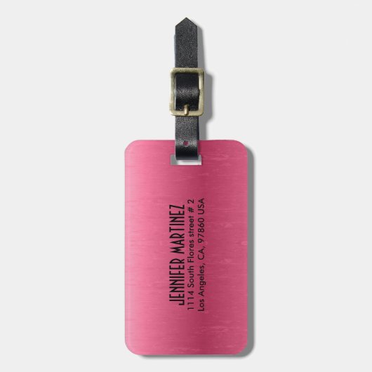 Monogrammed Metallic Roze Geborsteld Aluminium Loo Bagagelabel (Voorkant verticaal)