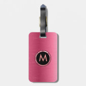 Monogrammed Metallic Roze Geborsteld Aluminium Loo Bagagelabel (Achterkant verticaal)