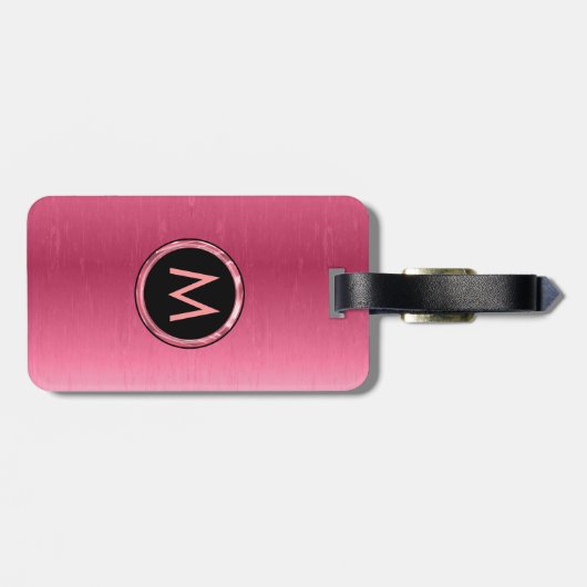 Monogrammed Metallic Roze Geborsteld Aluminium Loo Bagagelabel (Achterkant horizontaal)