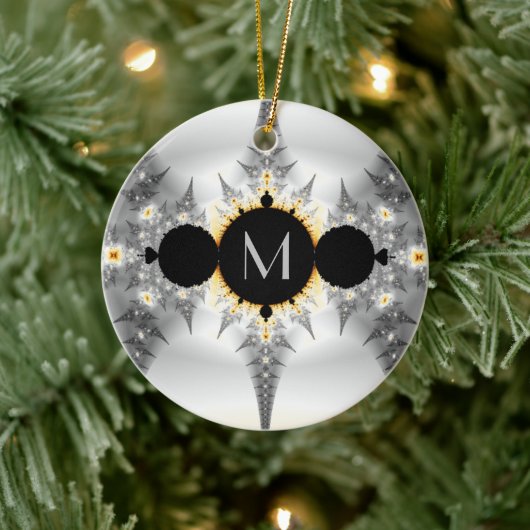 Monogrammed Metallic Silver Fractal Keramisch Ornament (Boom)