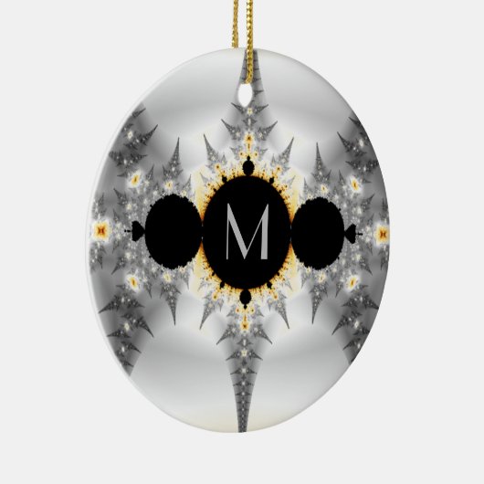 Monogrammed Metallic Silver Fractal Keramisch Ornament (Rechts)