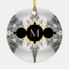 Monogrammed Metallic Silver Fractal Keramisch Ornament