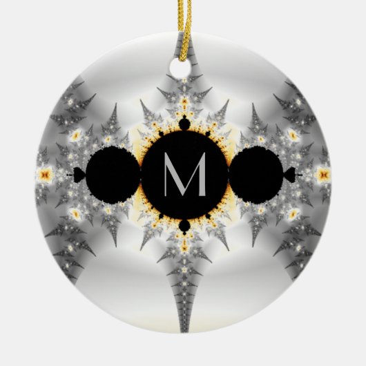Monogrammed Metallic Silver Fractal Keramisch Ornament (Voorkant)