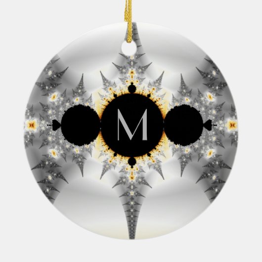 Monogrammed Metallic Silver Fractal Keramisch Ornament (Achterkant)