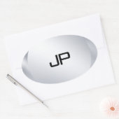 Monogrammed Metallic Silver Watch Sjabloon Ovale Sticker (Envelop)