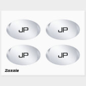Monogrammed Metallic Silver Watch Sjabloon Ovale Sticker (Vel)