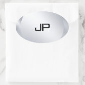 Monogrammed Metallic Silver Watch Sjabloon Ovale Sticker (Tas)