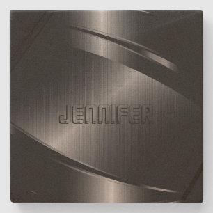 Monogrammed Metallic Zwart Roestvrij Staal Kijk Stenen Onderzetter