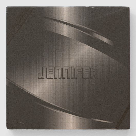 Monogrammed Metallic Zwart Roestvrij Staal Kijk Stenen Onderzetter (Voorkant)