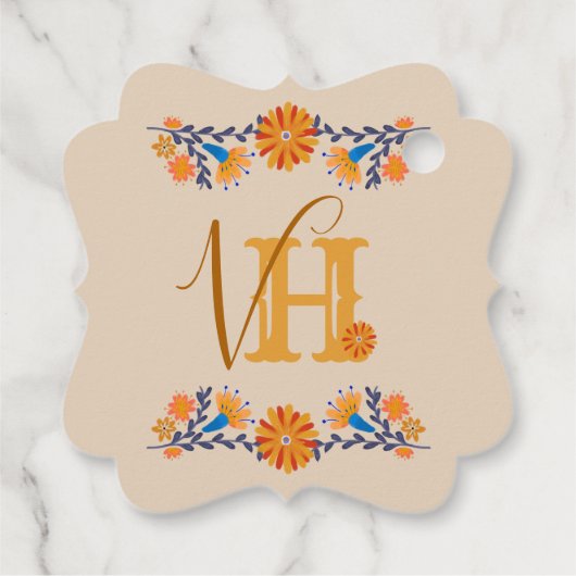 Monogrammed Mexicaans Bloemen Western Boho Bedankjes Labels (Achterkant)