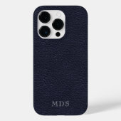 Monogrammed Midnight Blue Faux Leather Case-Mate iPhone Case (Achterkant)
