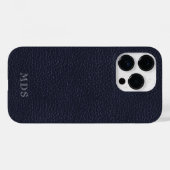 Monogrammed Midnight Blue Faux Leather Case-Mate iPhone Case (Achterkant (horizontaal))