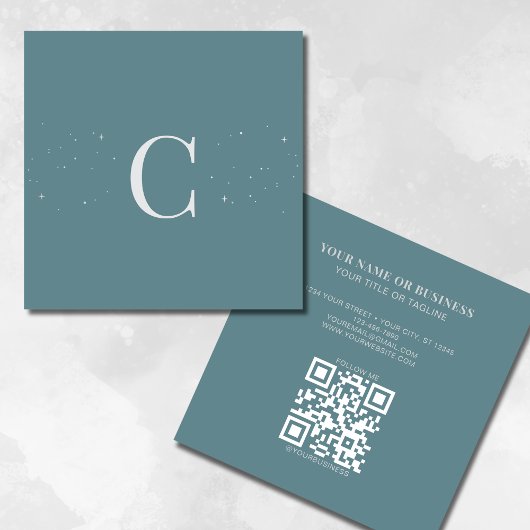 Monogrammed Minimal Celestial Stars Sage QR-code Vierkante Visitekaartje