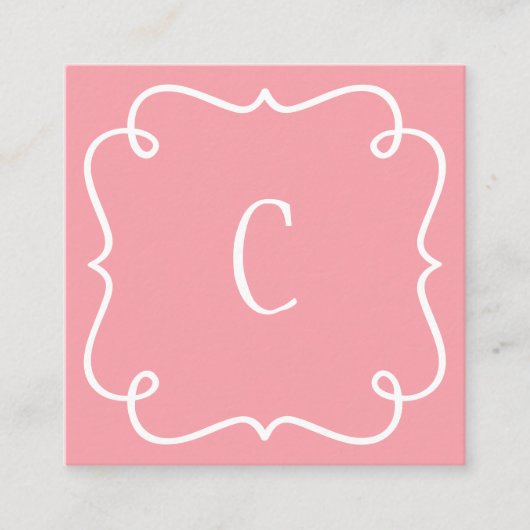 Monogrammed Minimal Trendy Uniek Vrouwelijk Roze Vierkante Visitekaartje (Voorkant)