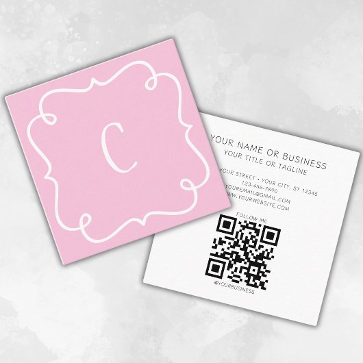 Monogrammed Minimal Trendy Unieke Roze QR Code Vierkante Visitekaartje
