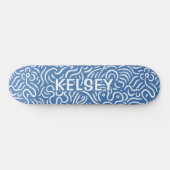 Monogrammed Minimale Lijn Kunstblauw Persoonlijk Skateboard (Horizontaal)